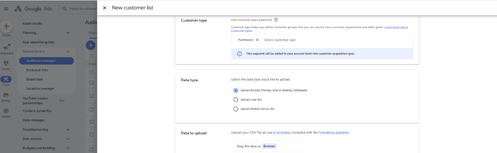 יצירת רשימת לקוחות חדשה ב-Google Ads