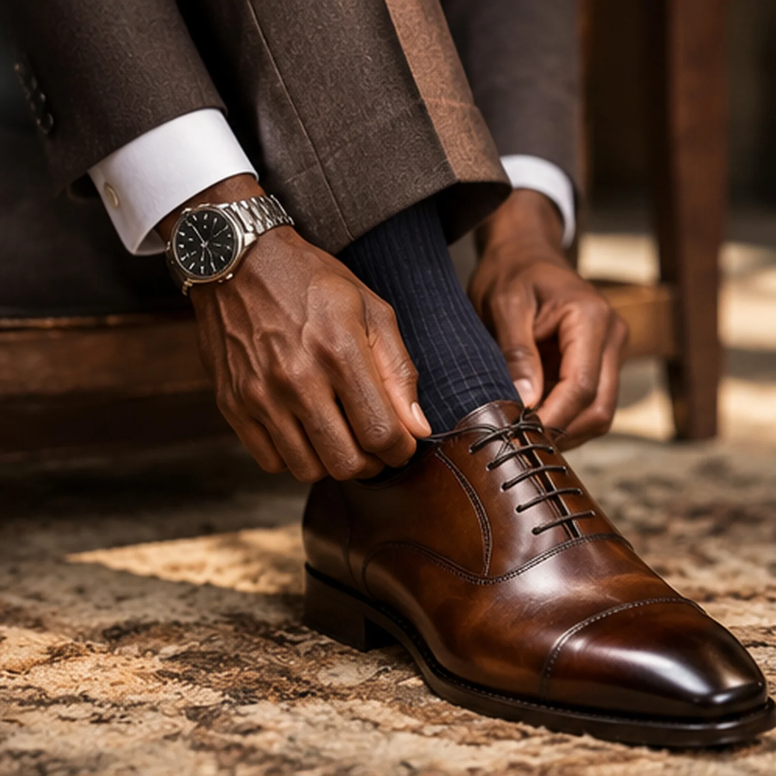 Oxford-Schuhe werden geschnürt