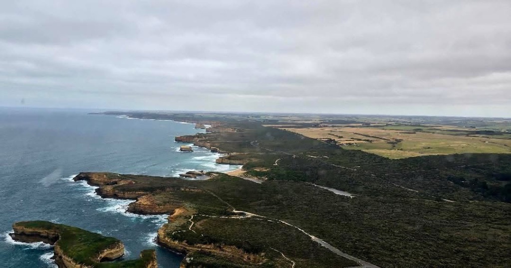 Cockpit view over coastline