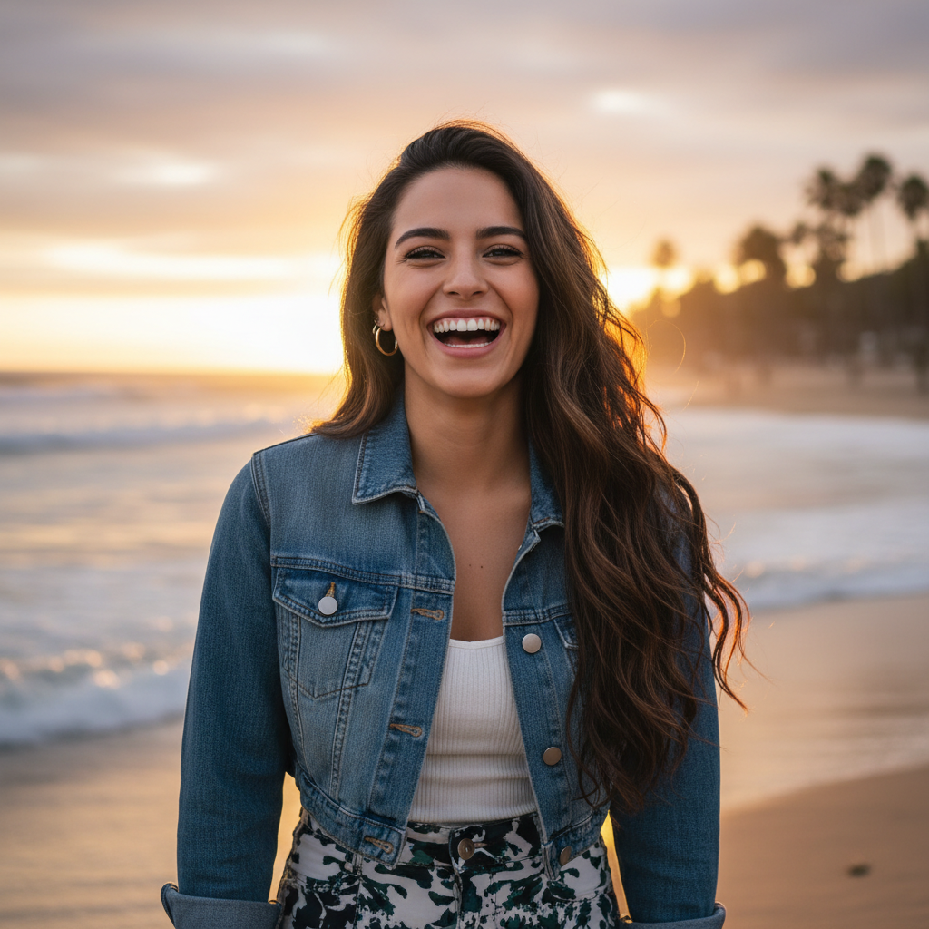 Smiling person at sunset