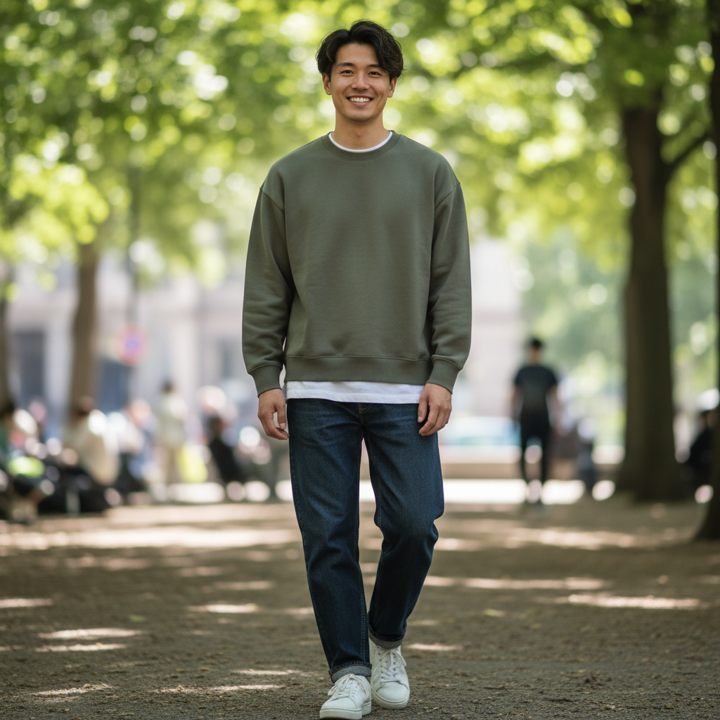 Smiling person in a park