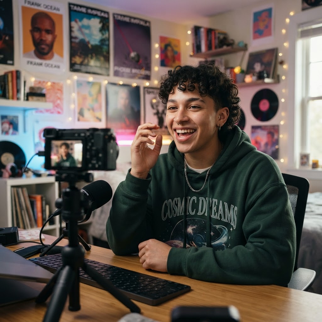 A young creator poses for the camera