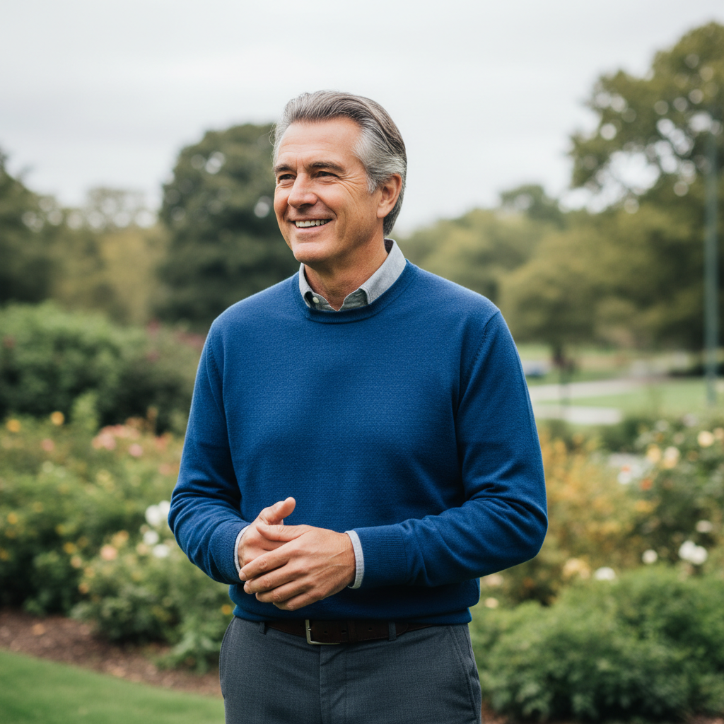 Smiling person in a park