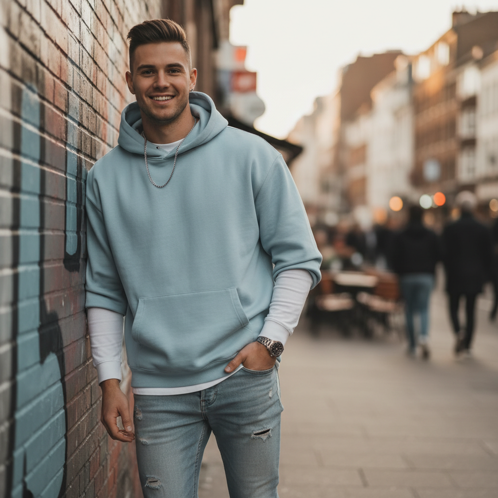 Smiling person in the city
