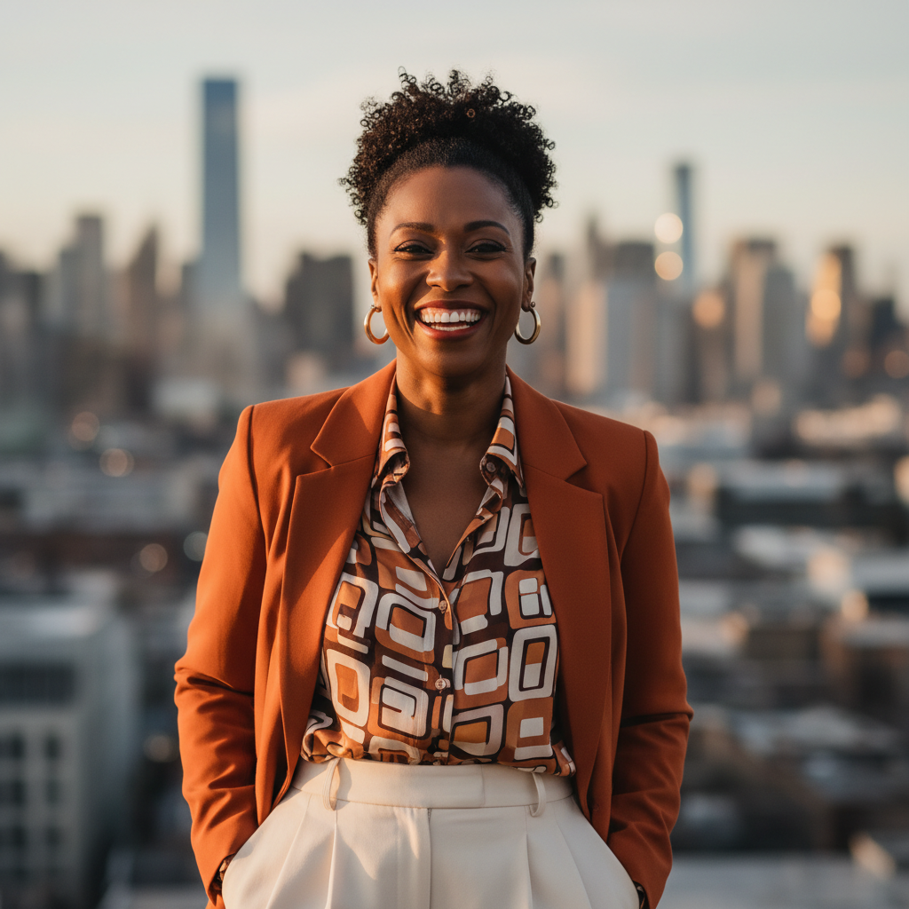 Smiling person in the city