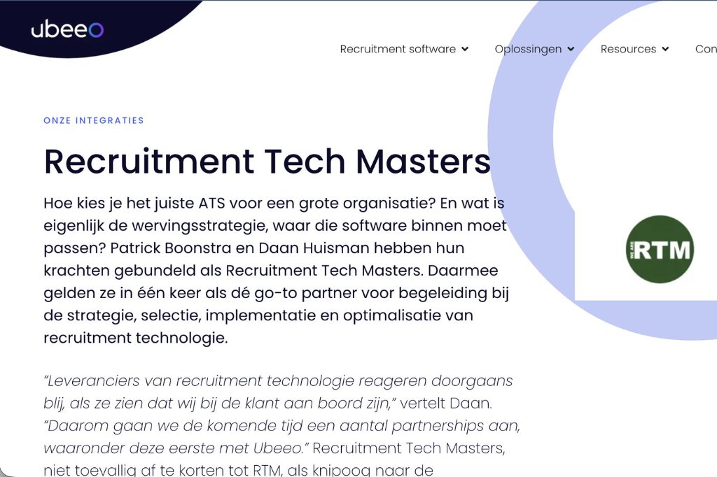 Partnerprogramma: RTM begeleidt Ubeeo implementaties