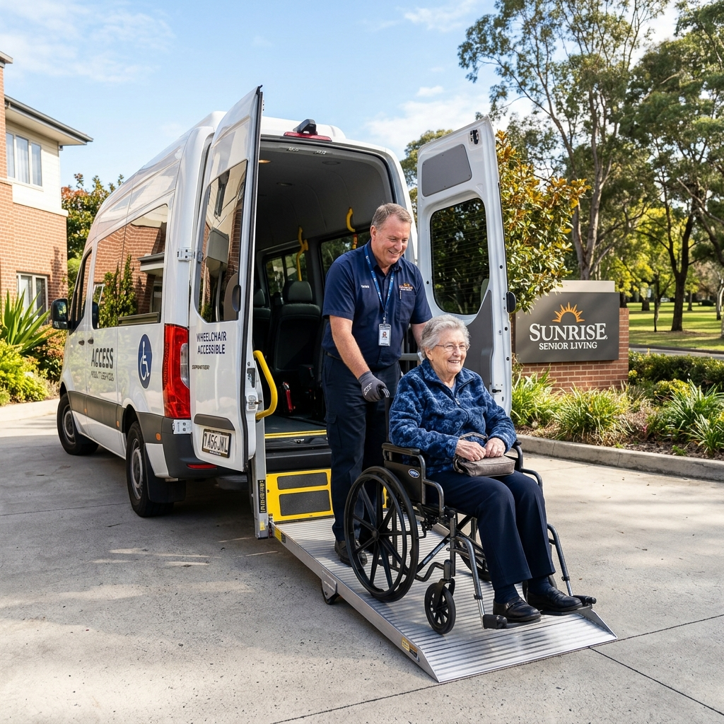 NEMT provider assisting a passenger in a wheelchair
