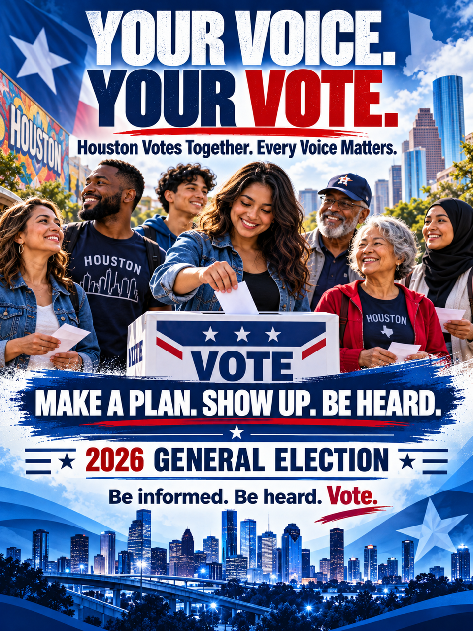 Houston 2026 general election flyer — your voice, your vote