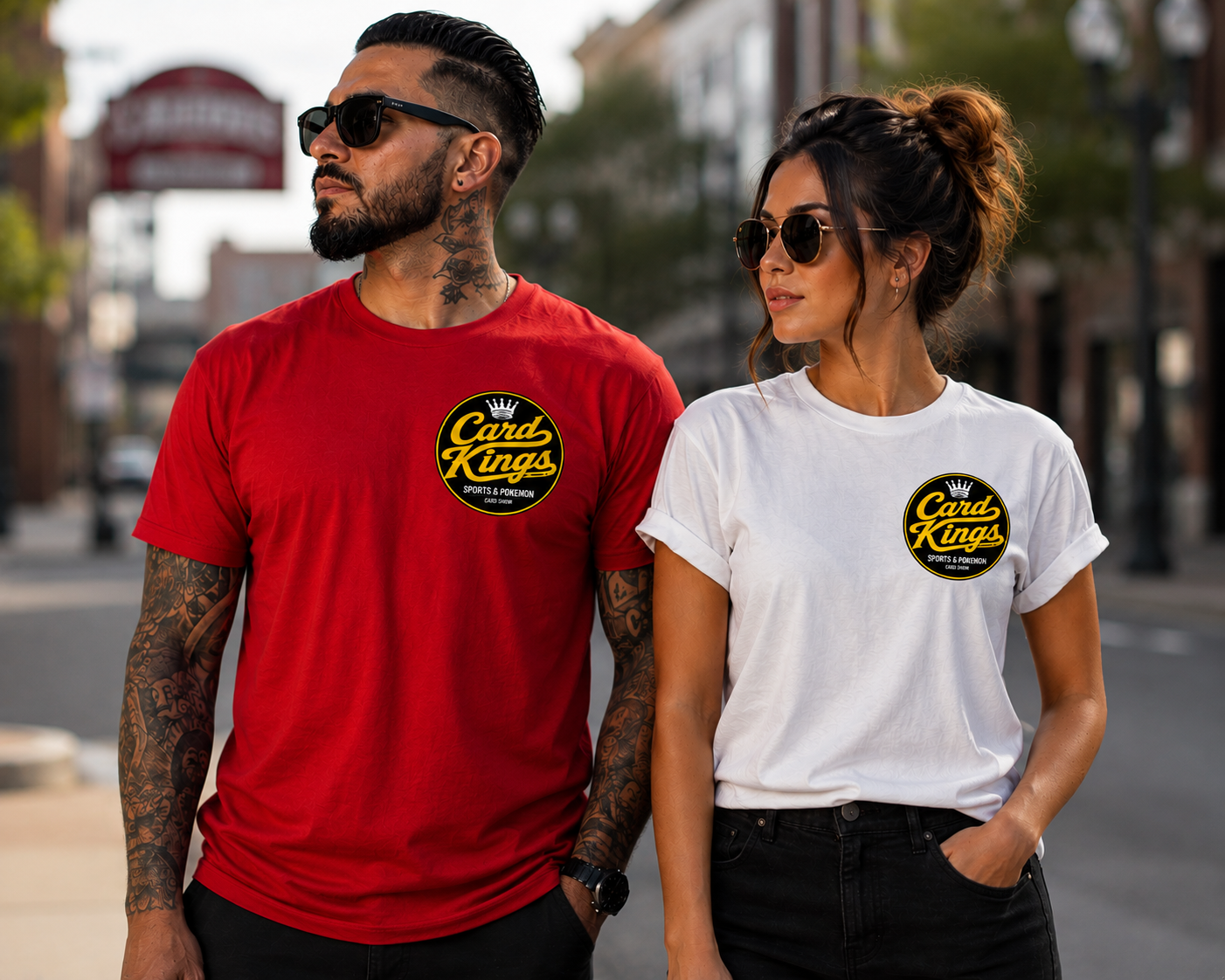 Card Kings Gear T-shirts — red and white, both logos visible