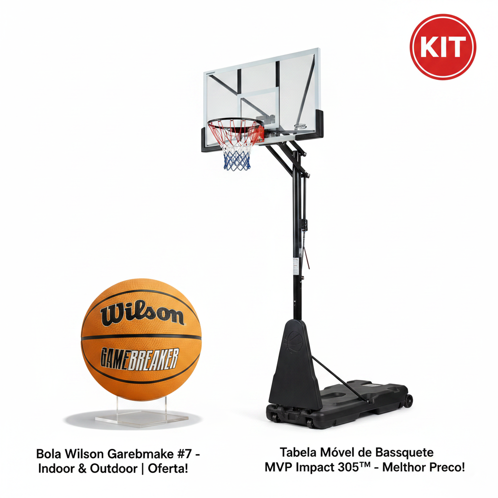 Kit Premium Basquete — Bola Wilson + Tabela Móvel MVP — bola de basquete Wilson