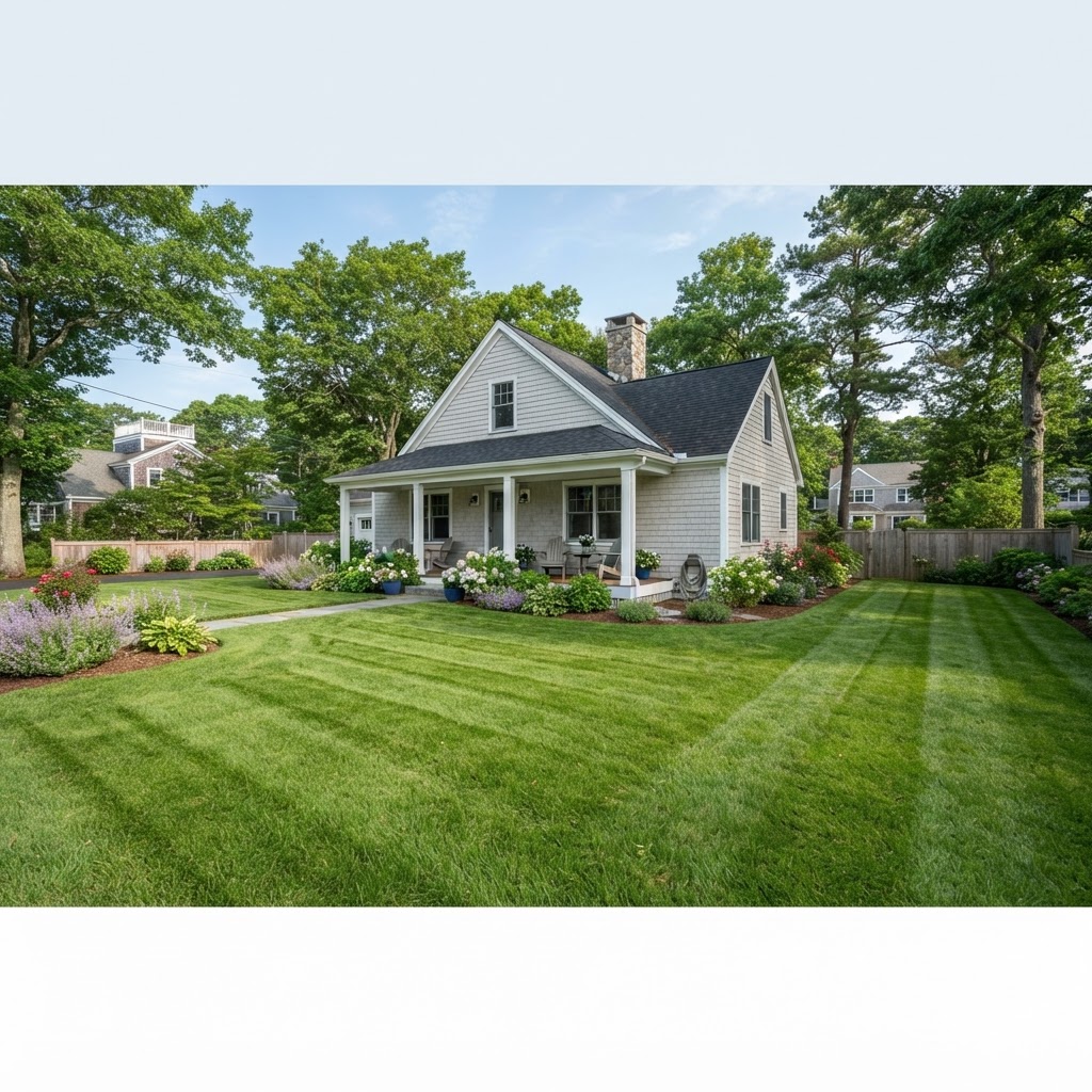 Freshly mowed residential lawn in Hampton, New Hampshire