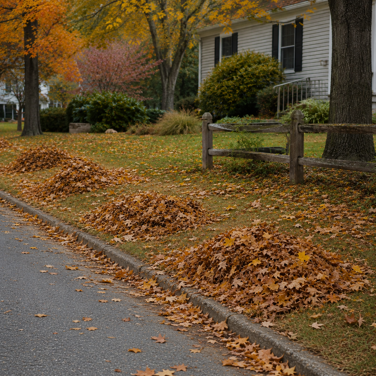 Leaf and yard debris pickup service for a residential property in Rye New Hampshire