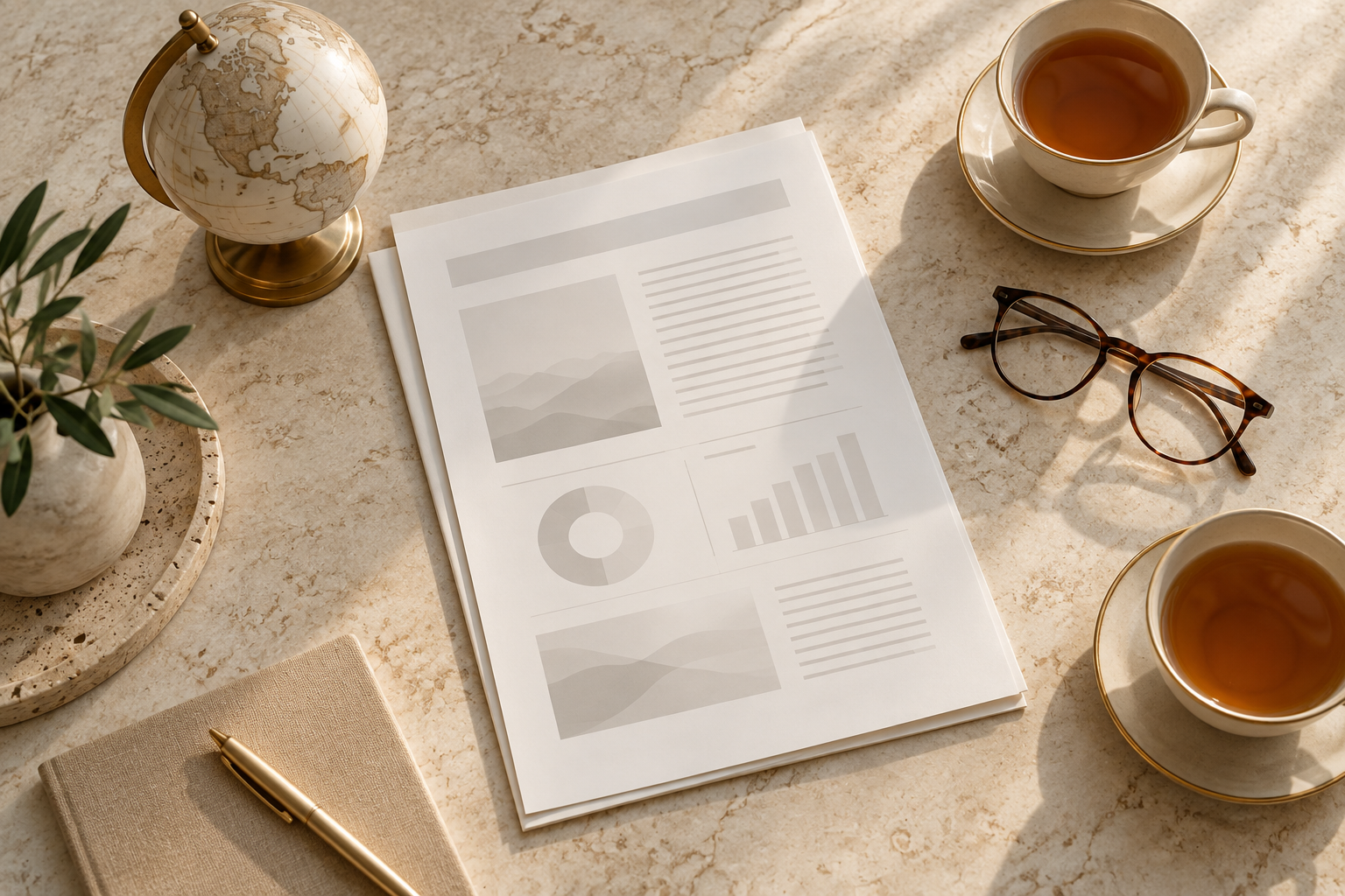 Strategy documents on a stone table