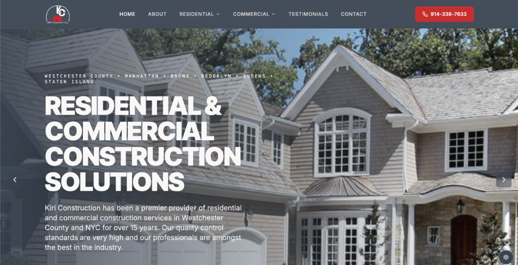Kiri Construction homepage designed and built by MNLV Marketing