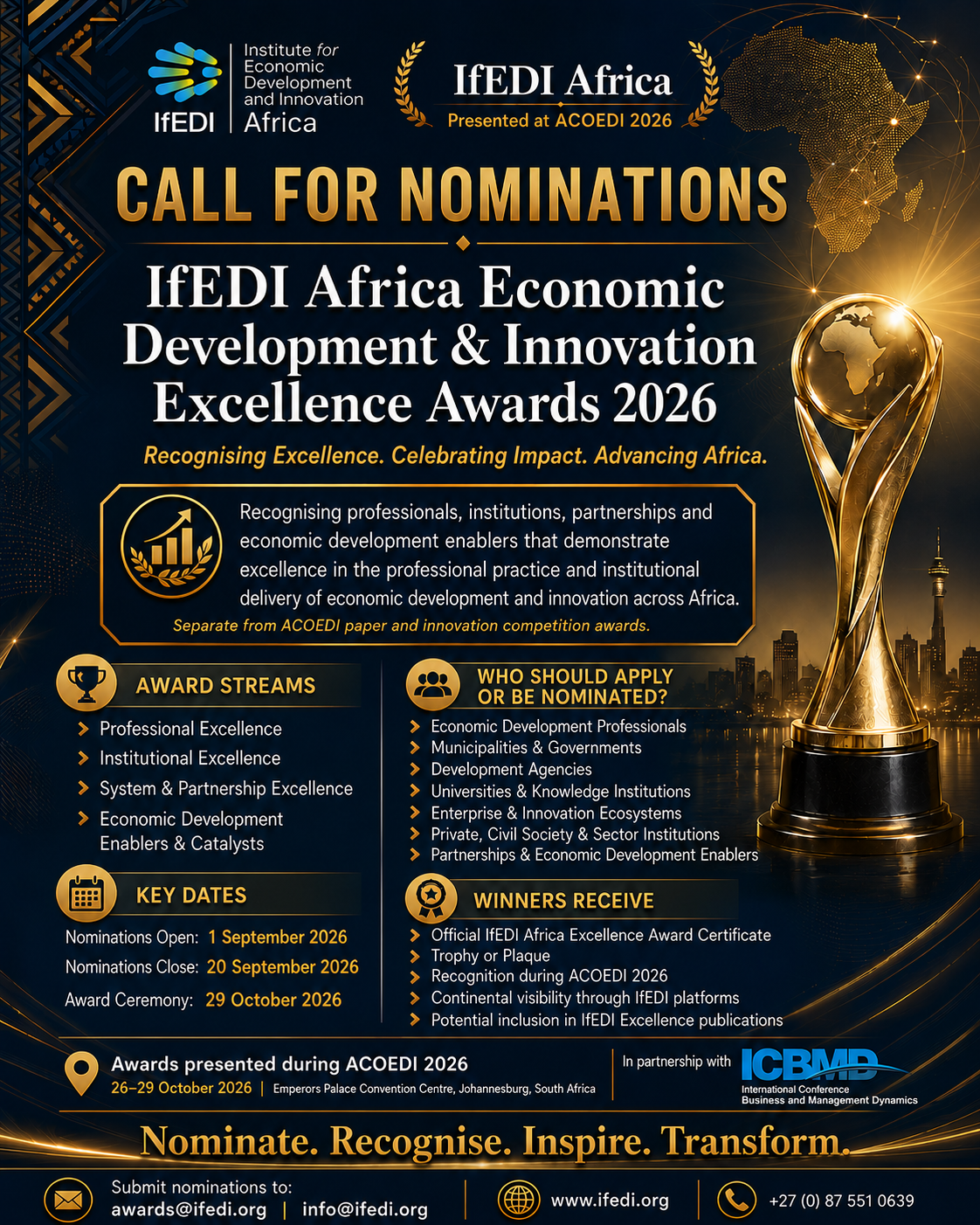 IfEDI Africa Economic Development & Innovation Excellence Awards 2026 — Call for Nominations Poster