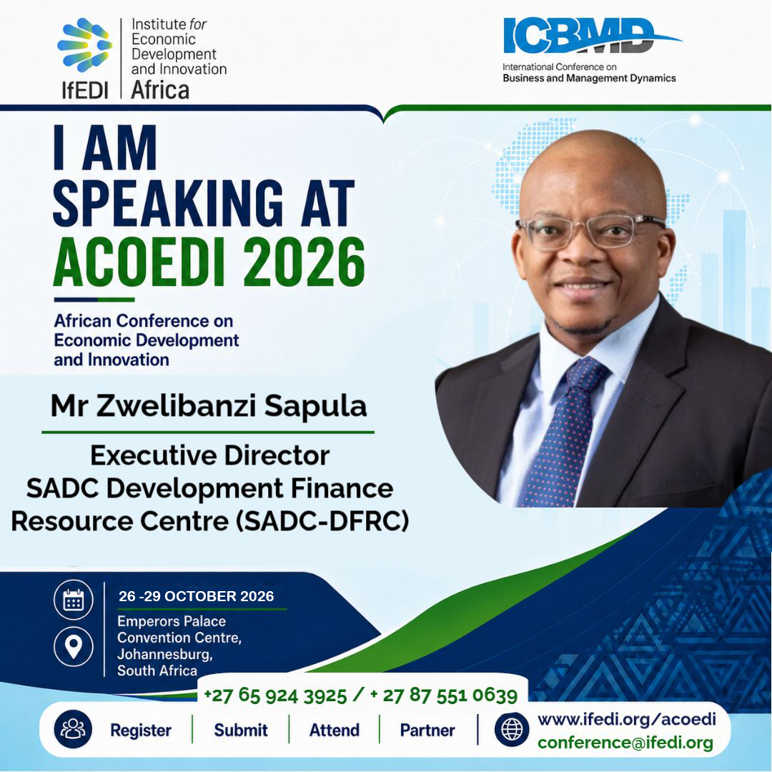Mr Zwelibanzi Sapula, Executive Director, SADC Development Finance Resource Centre (SADC-DFRC) of SADC Development Finance Resource Centre (SADC-DFRC).