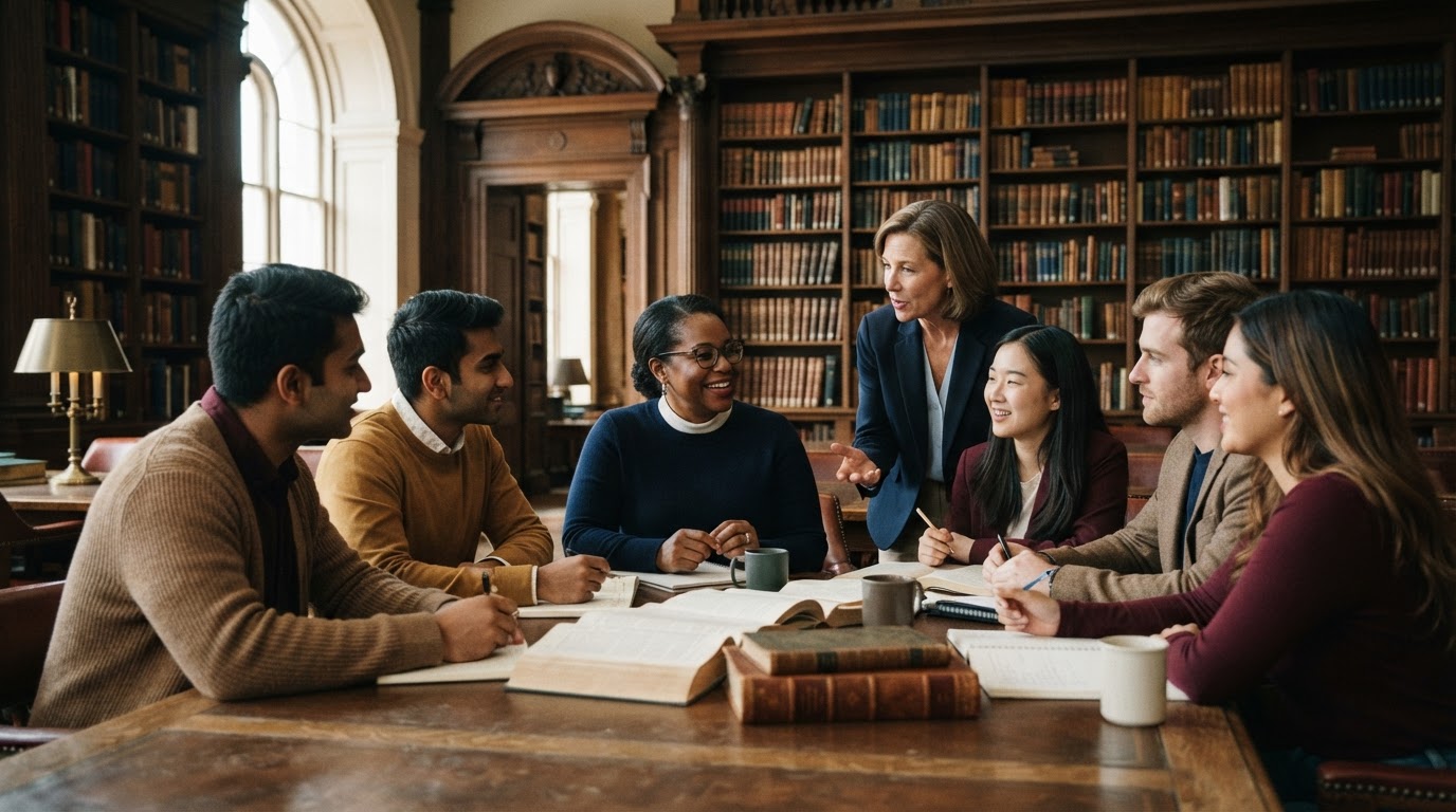 University seminar in a historic library