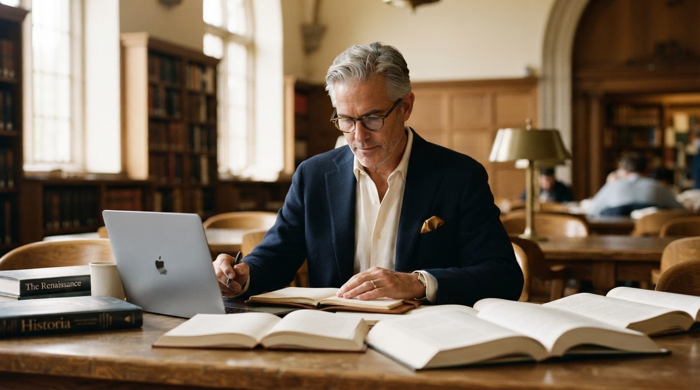 Professional studying in an academic reading room