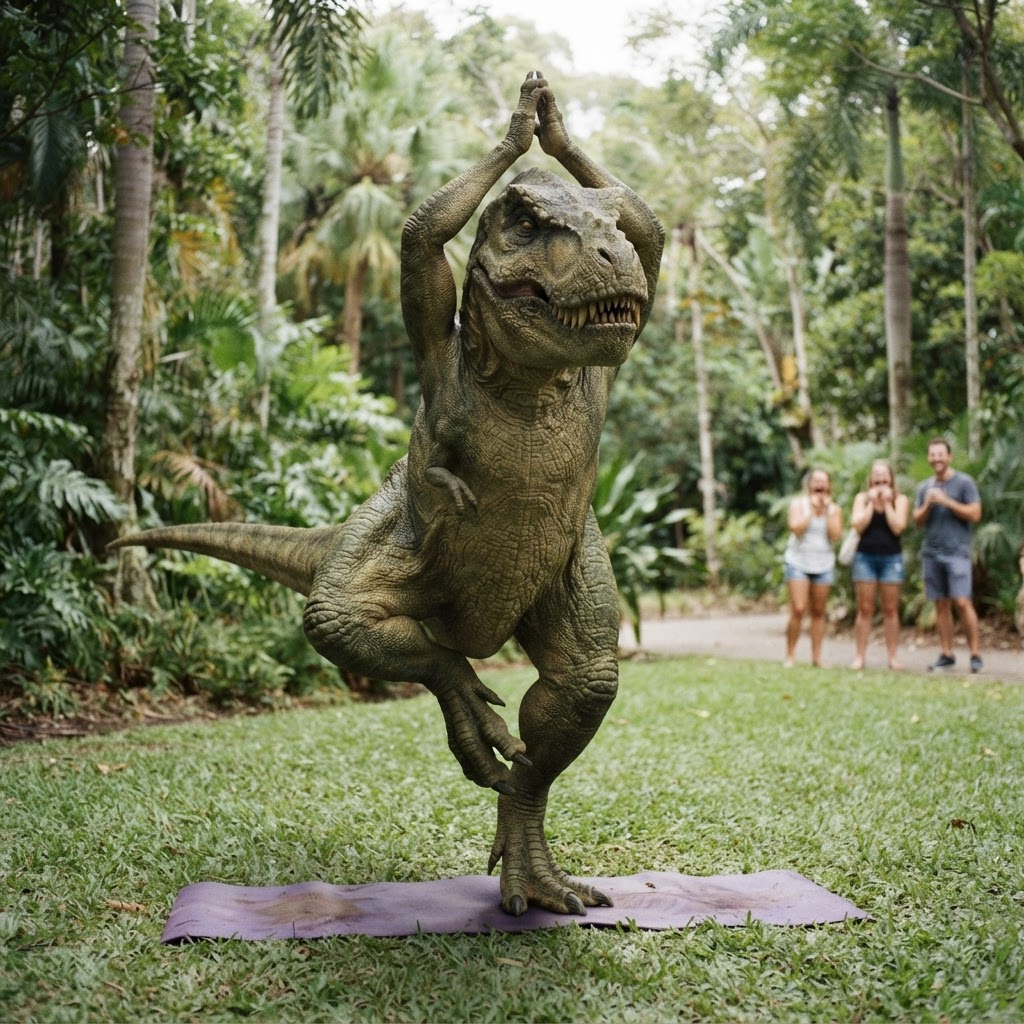 T-Rex Tentando Fazer Yoga
