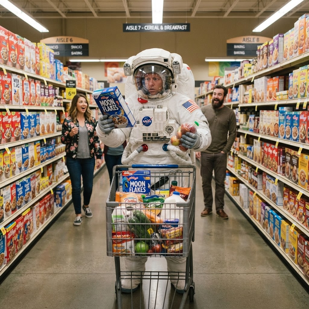 Astronauta Confuso no Mercado