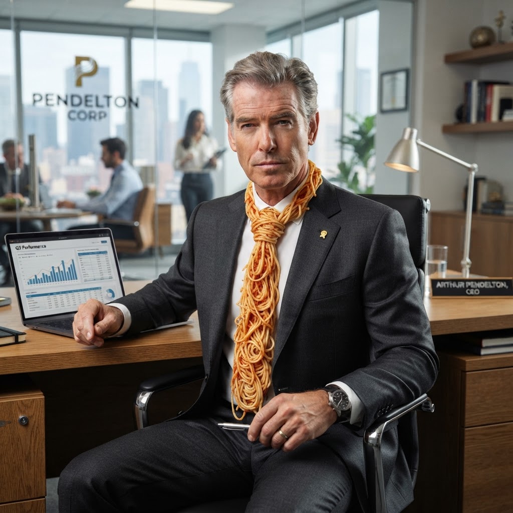 CEO Sério com Gravata de Espaguete