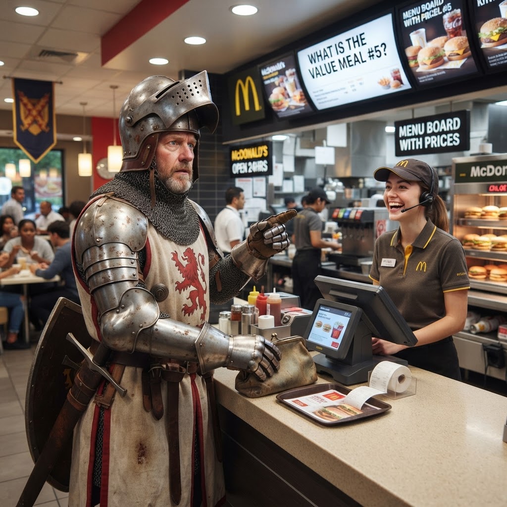 Cavaleiro Medieval no Fast Food