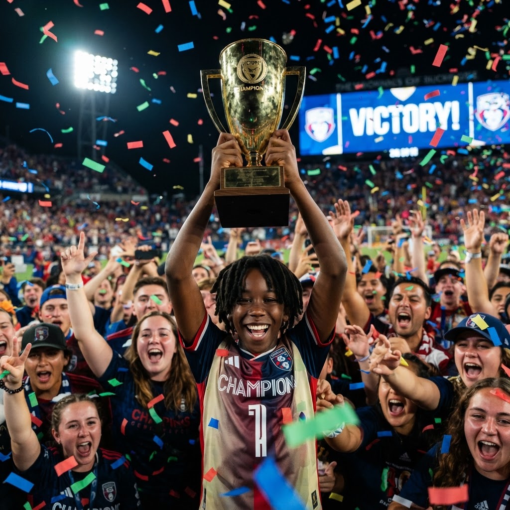 Imagine yourself hoisting the championship trophy amidst a sea of chanting fans, the realistic confetti swirling around you in a riot of colors as you bask in the glory of victory.