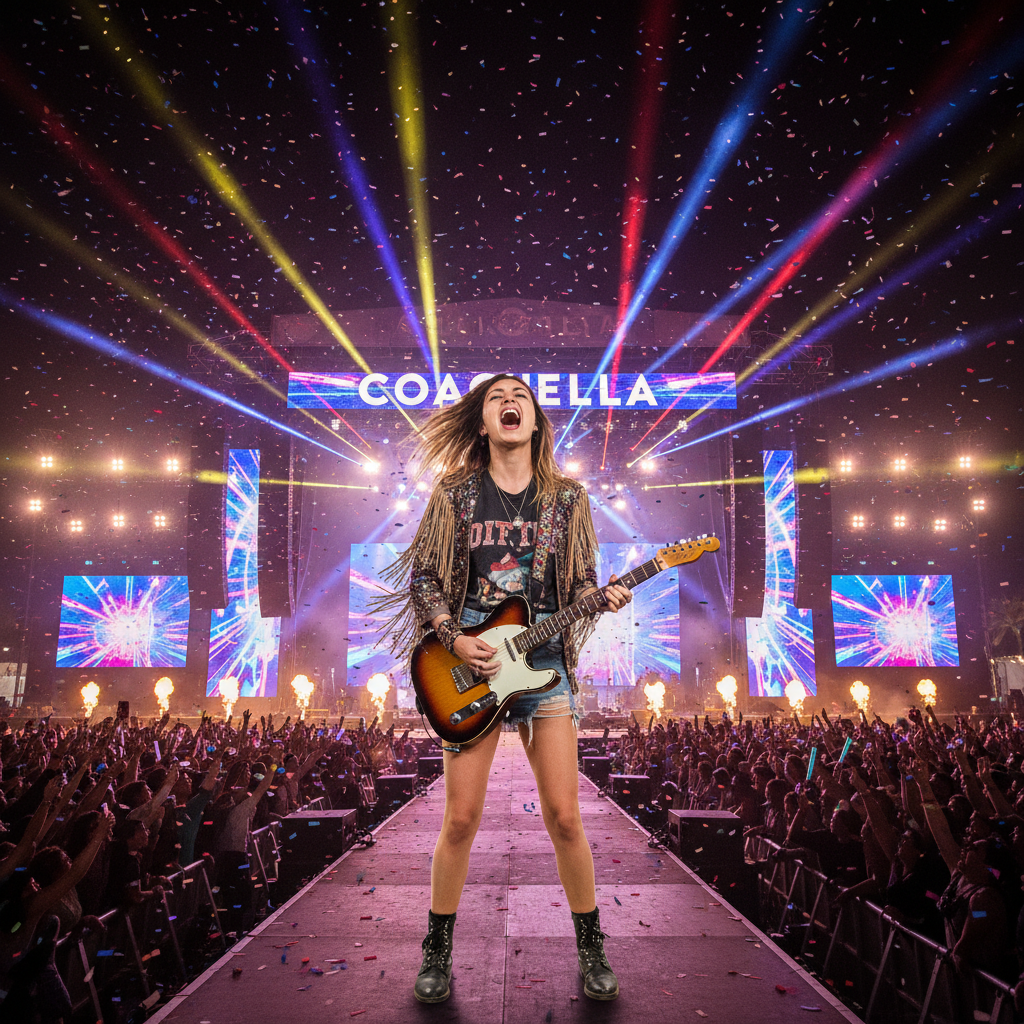 Imagine yourself headlining the iconic Coachella Festival, surrounded by a sea of ecstatic fans and vibrant lights as you unleash your inner rock star.