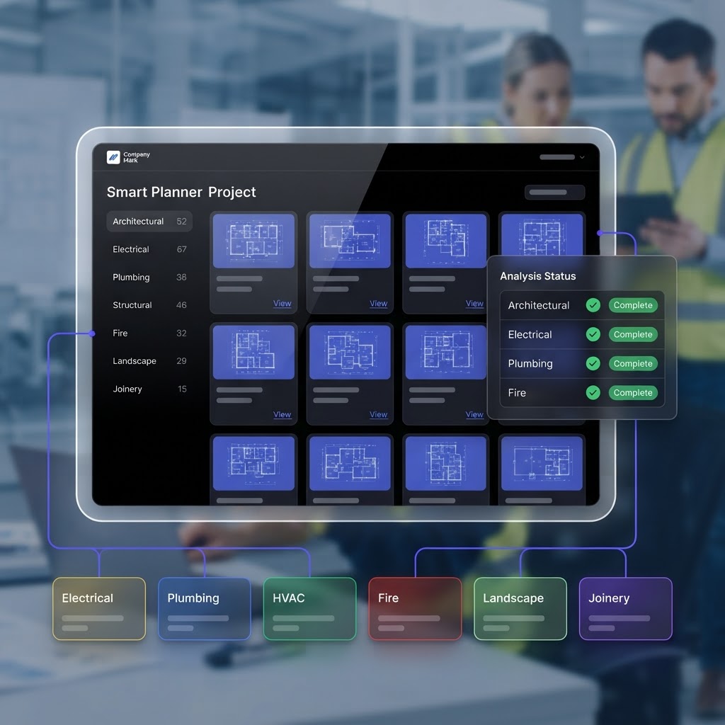 Smart Project Planner — the whole drawing set classified into its trade categories