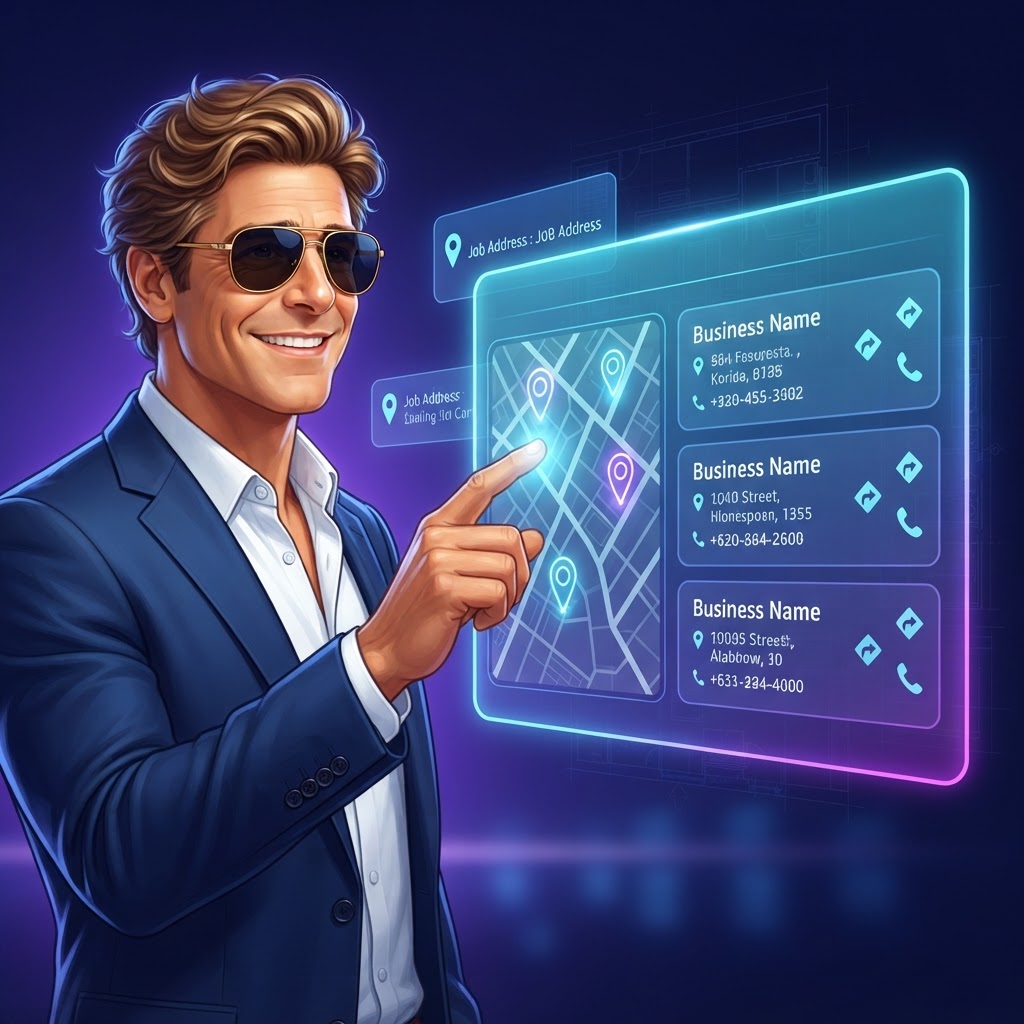 Daniel AI with holographic map pins and a list of nearby suppliers