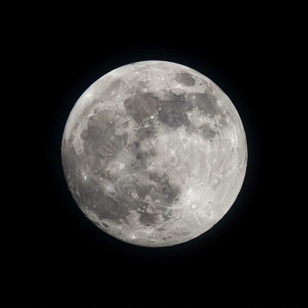 A natural full moon glowing in the night sky