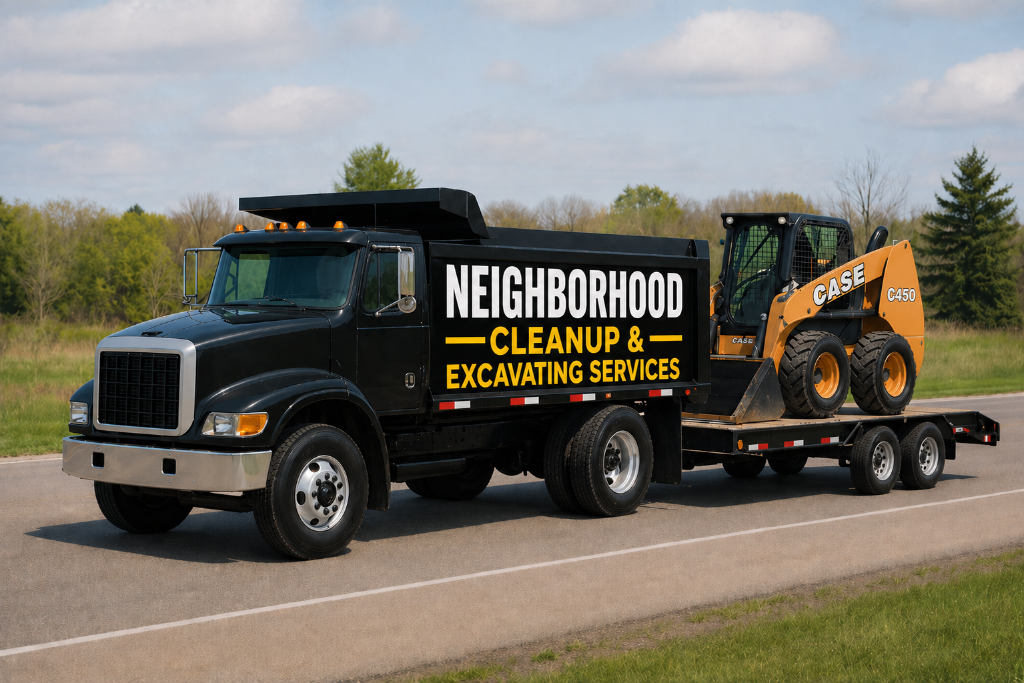 Neighborhood Cleanup & Excavating Services — dump truck and skid loader