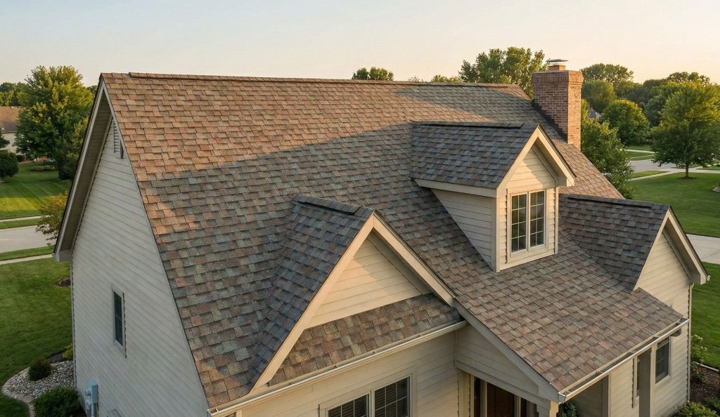 Premium completed roof aerial view
