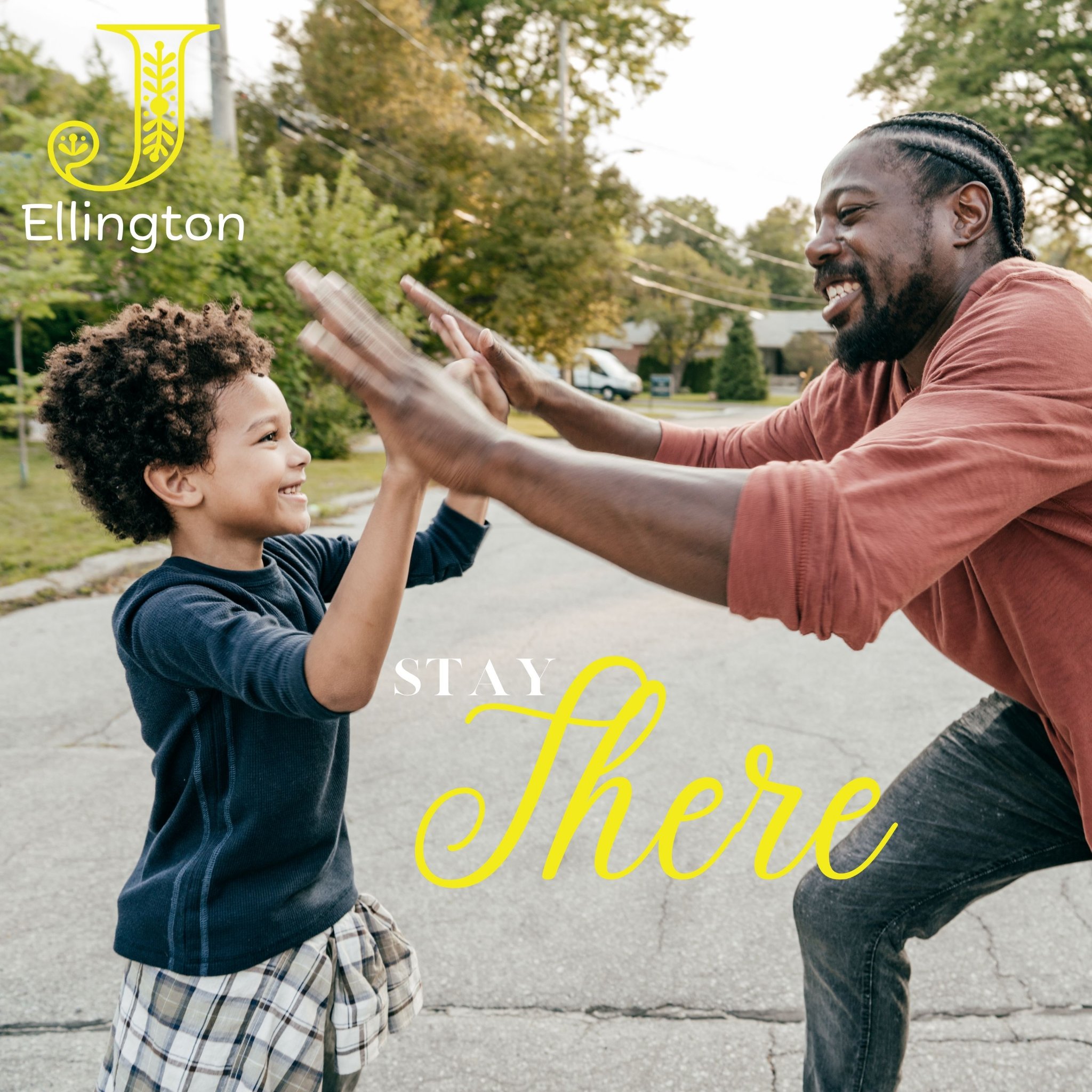 Stay There, by J Ellington. A father and son share a high five.