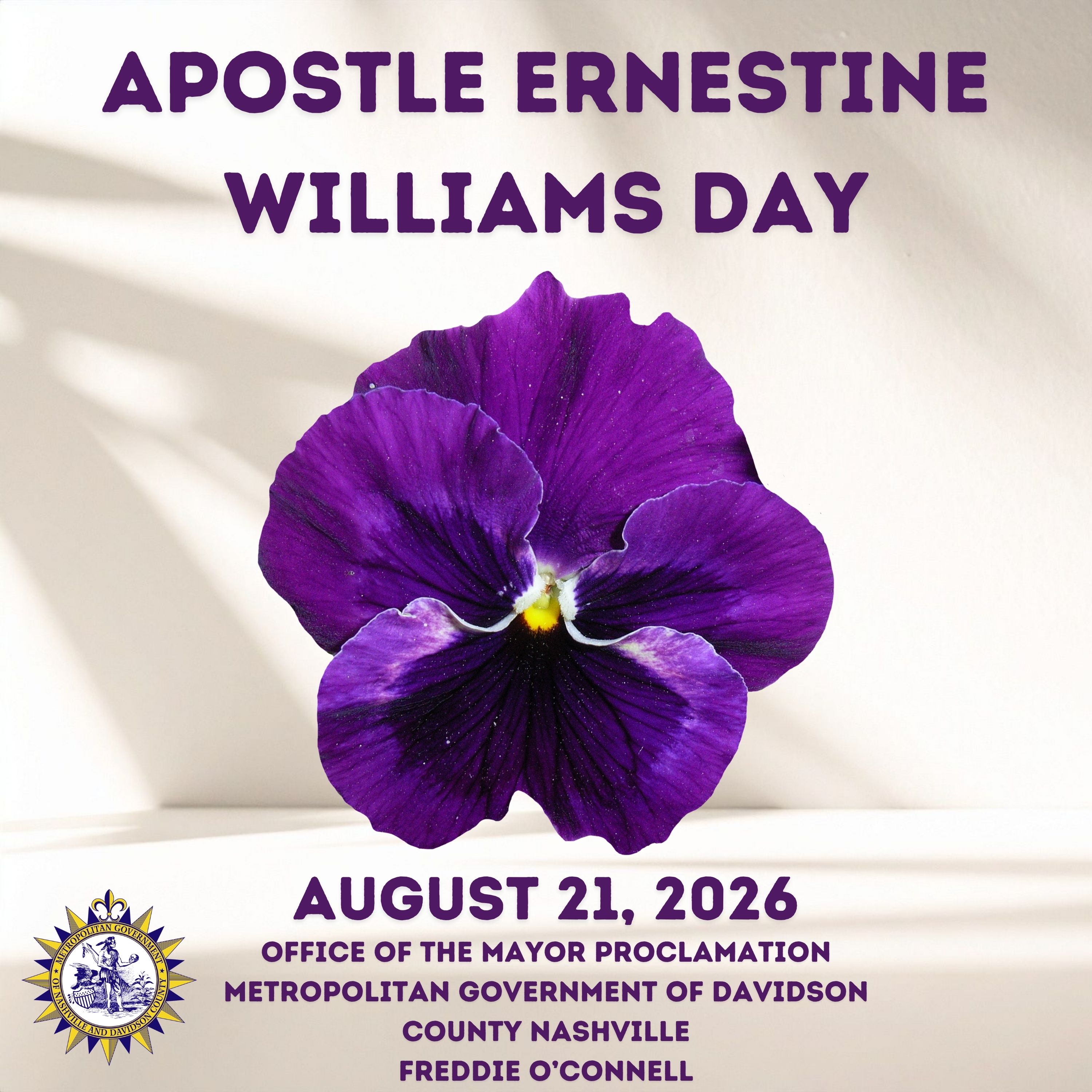Apostle Ernestine Williams Day Proclamation — Nashville, TN