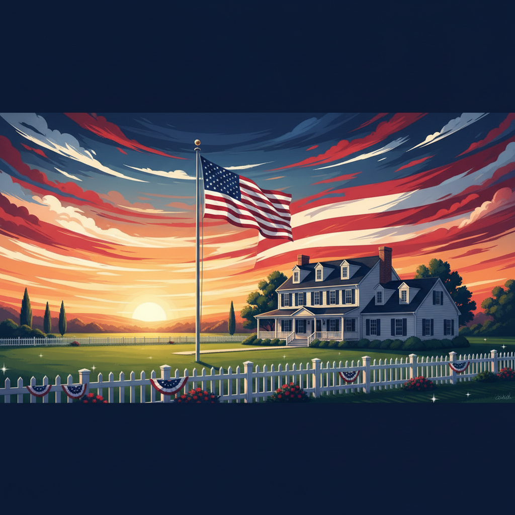 American home with flag