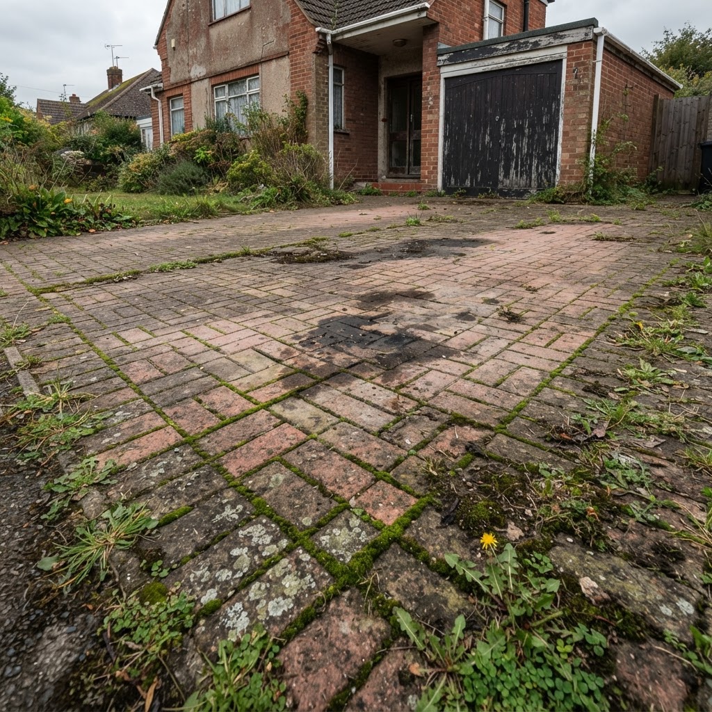 Before - Block Paving Driveway Clean and Re-sand in Wolstanton