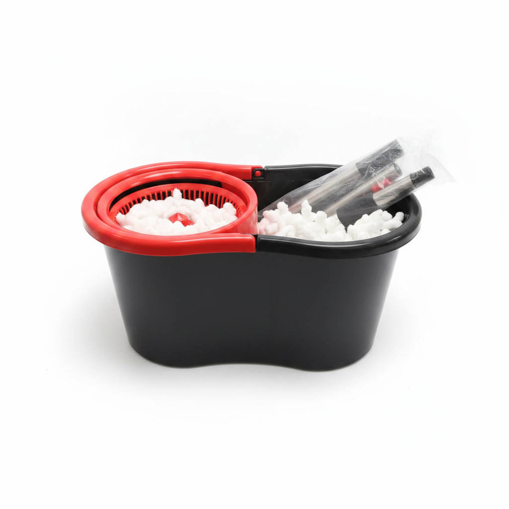 Black & Red Spin Mop Bucket Set with Microfiber Mop Head