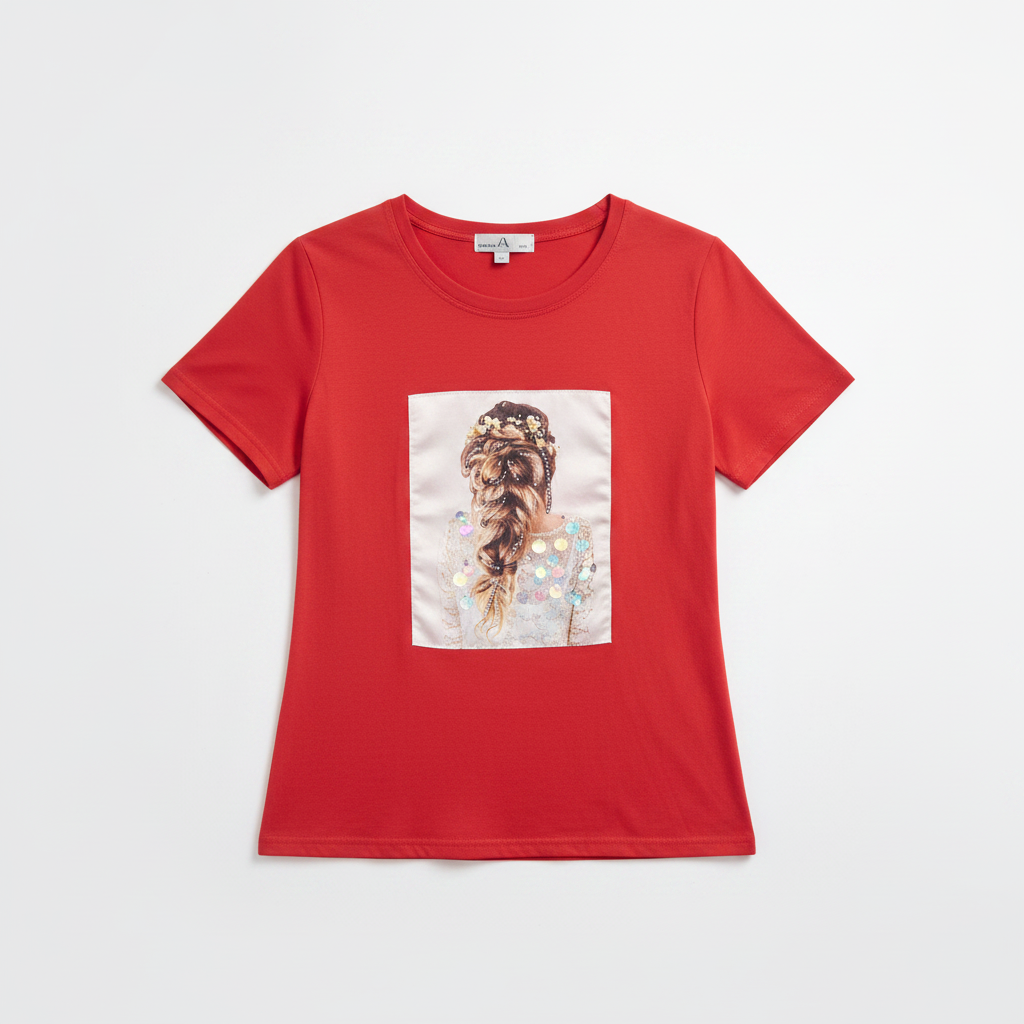 Red Fashion Graphic T-Shirt – Braided Hair Art