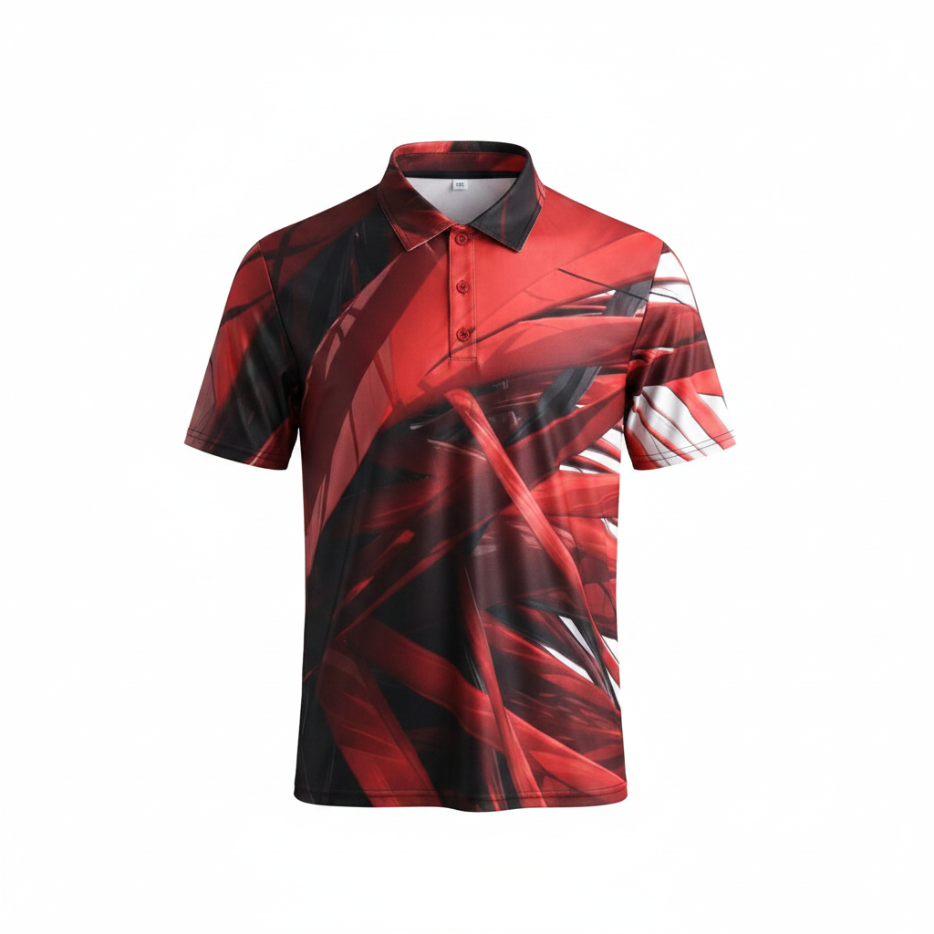 Red Abstract Graphic Polo Shirt
