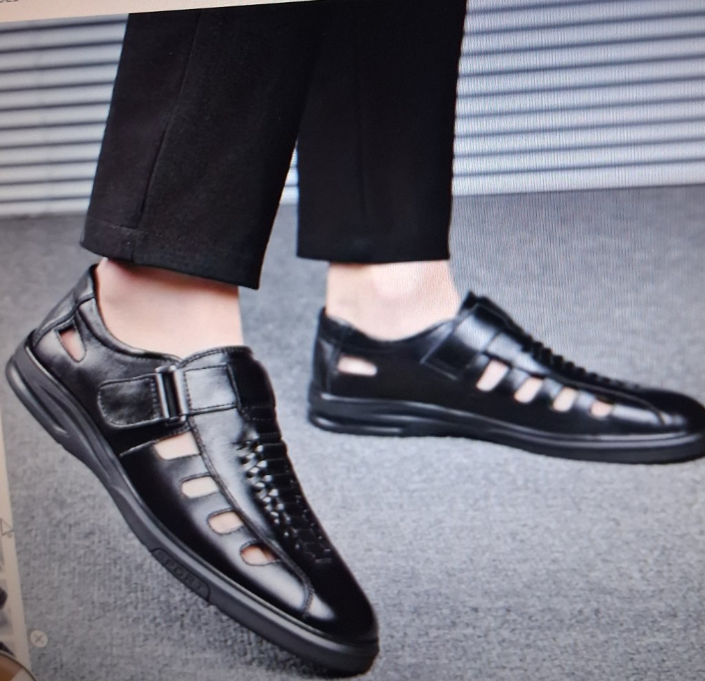 Men's Breathable Leather Sandal Shoe – Black