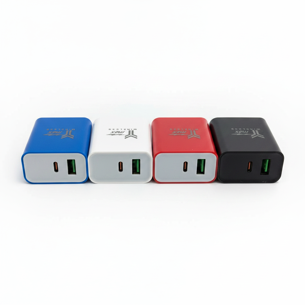 Max Wireless Dual-Port USB Wall Charger – 4-Color Set (Blue, White, Red, Black)