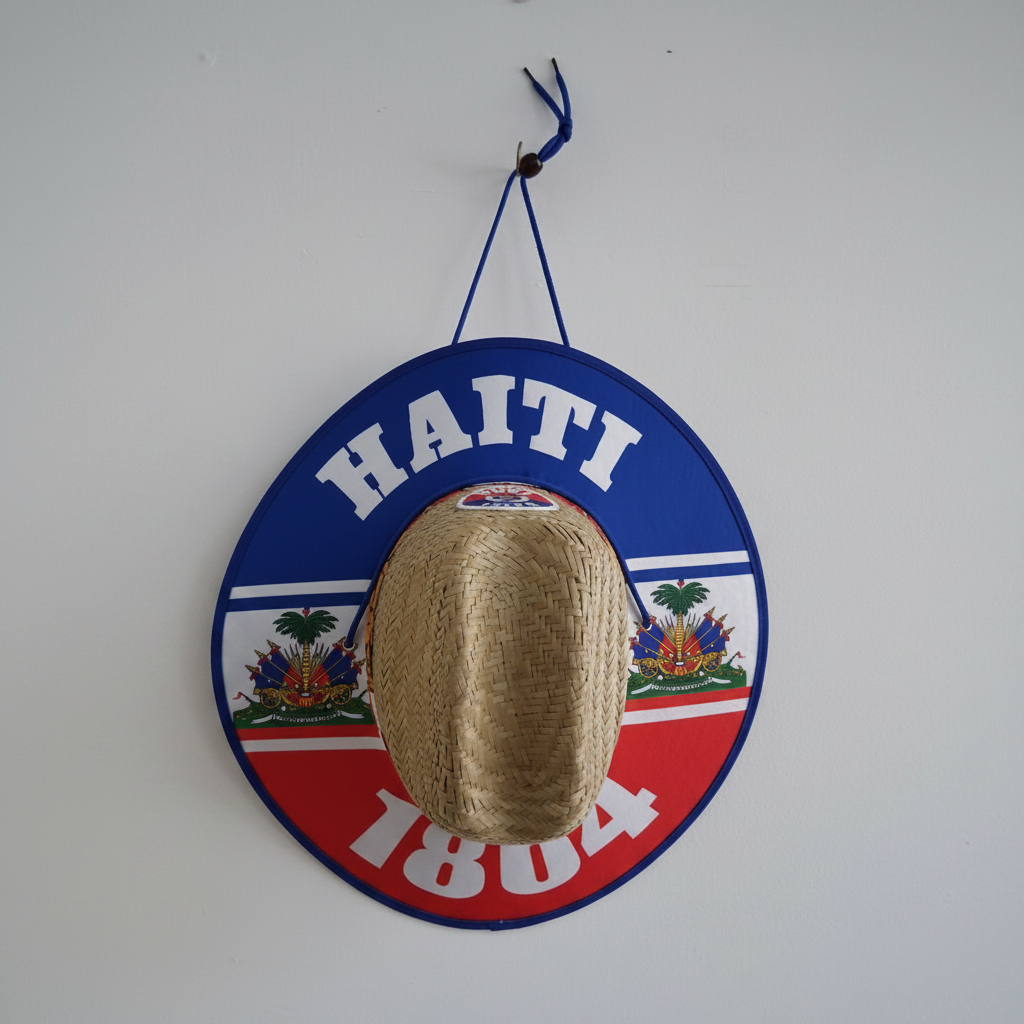 Haiti 1804 Straw Sun Hat – Hanging Display with Flag Brim