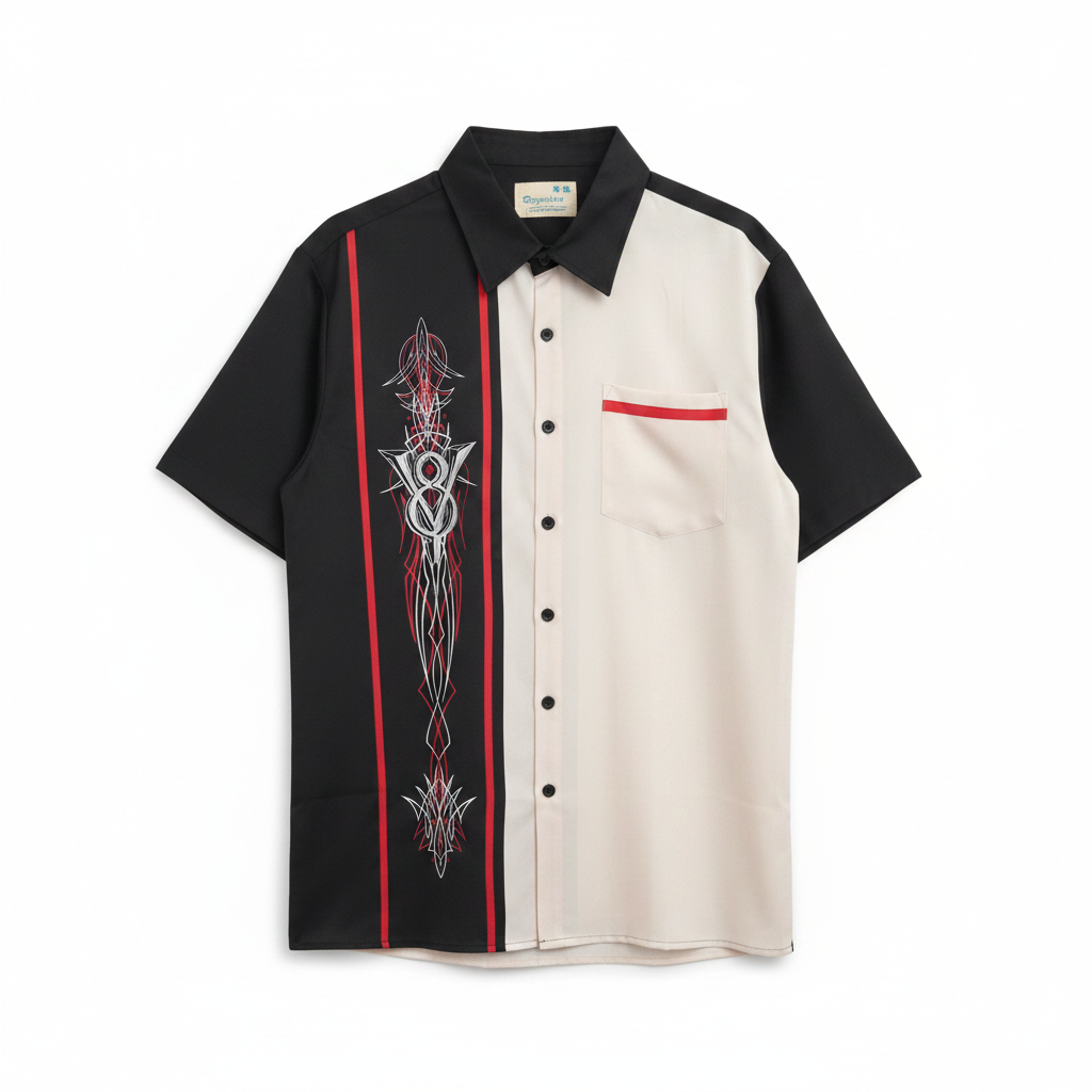 Royaura Retro Bowling Shirt – Black & Cream V8