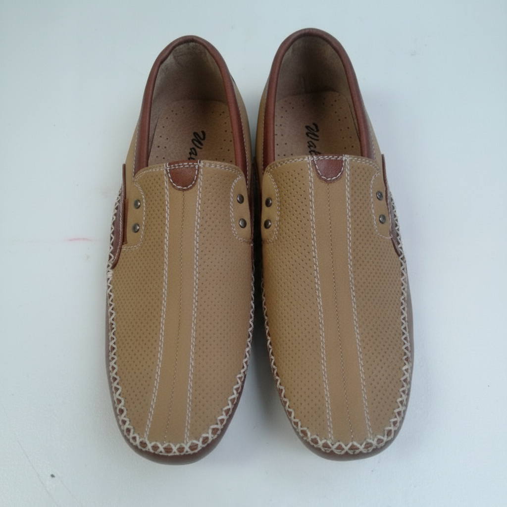 Walga Men's Tan Perforated Leather Slip-On Loafers
