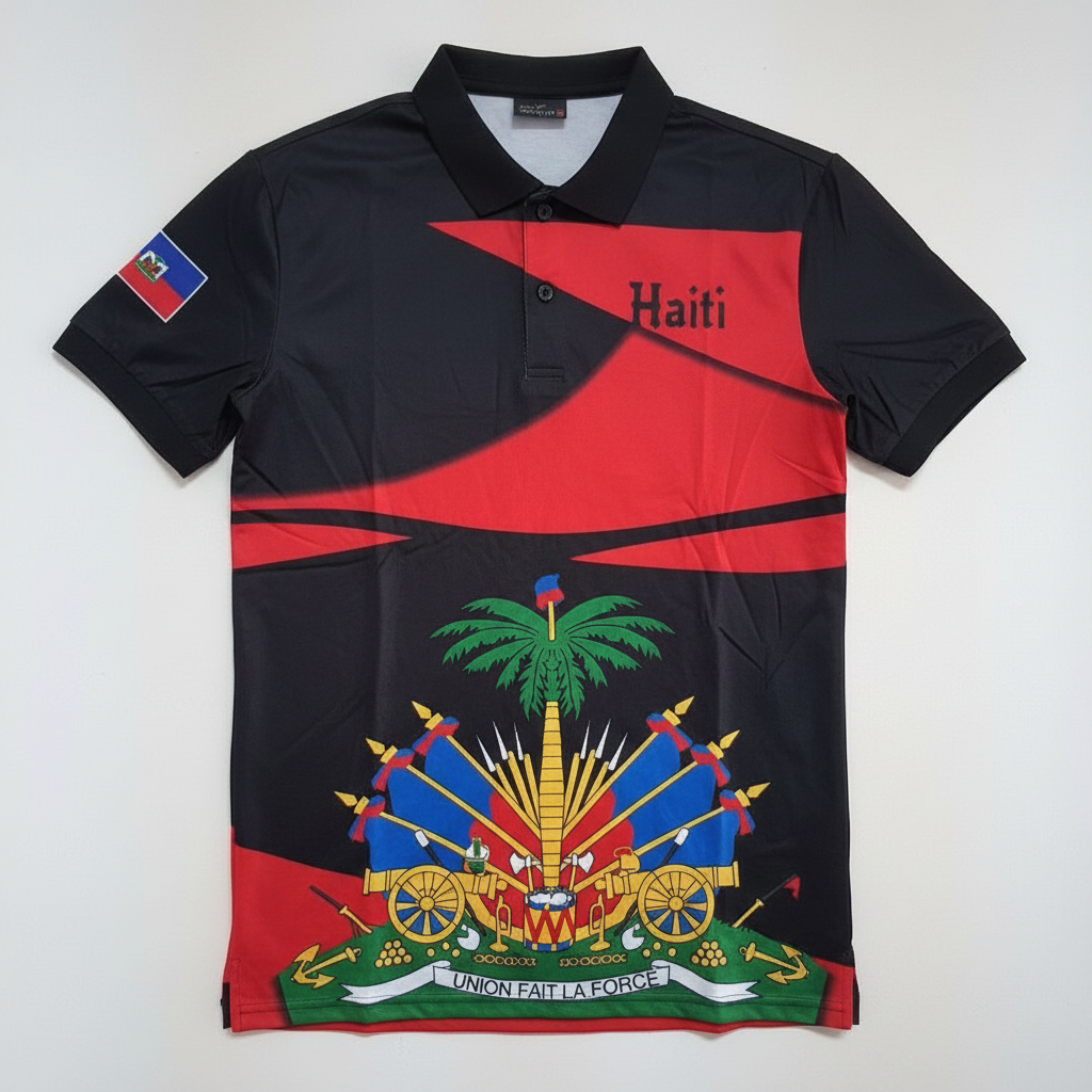 Haiti Coat of Arms Polo Shirt – Black & Red