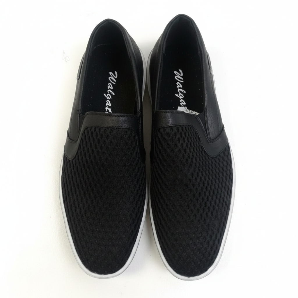 Walga Men's Black Mesh Breathable Slip-On Sneakers