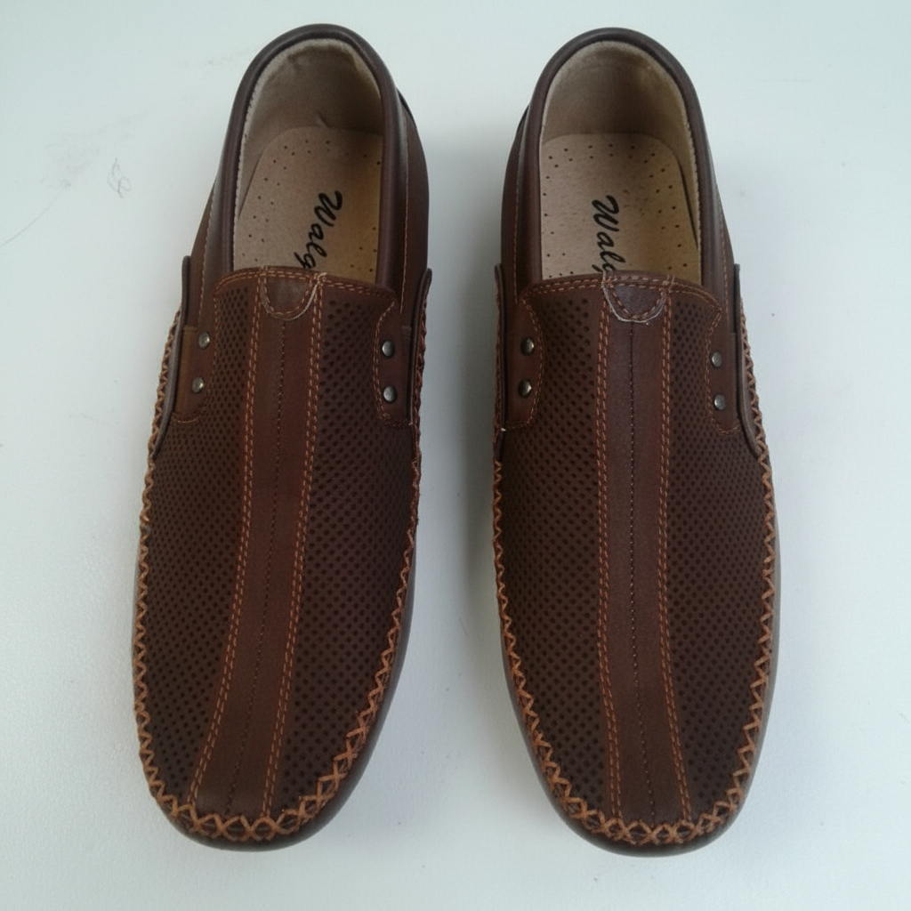 Walga Men's Brown Perforated Leather Slip-On Loafers
