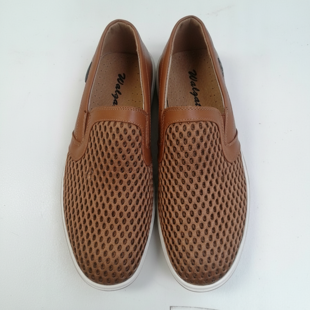 Walga Men's Tan Mesh Breathable Slip-On Sneakers