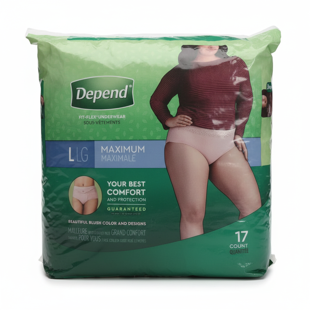 Depend Fit-Flex Maximum Absorbency Underwear for Women – Size Large (17 Count)